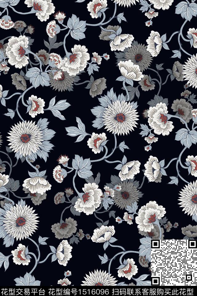 女装民族风花卉数码印花华亿平台下载（图片编号: 1516096） - 瓦栏（Walan）