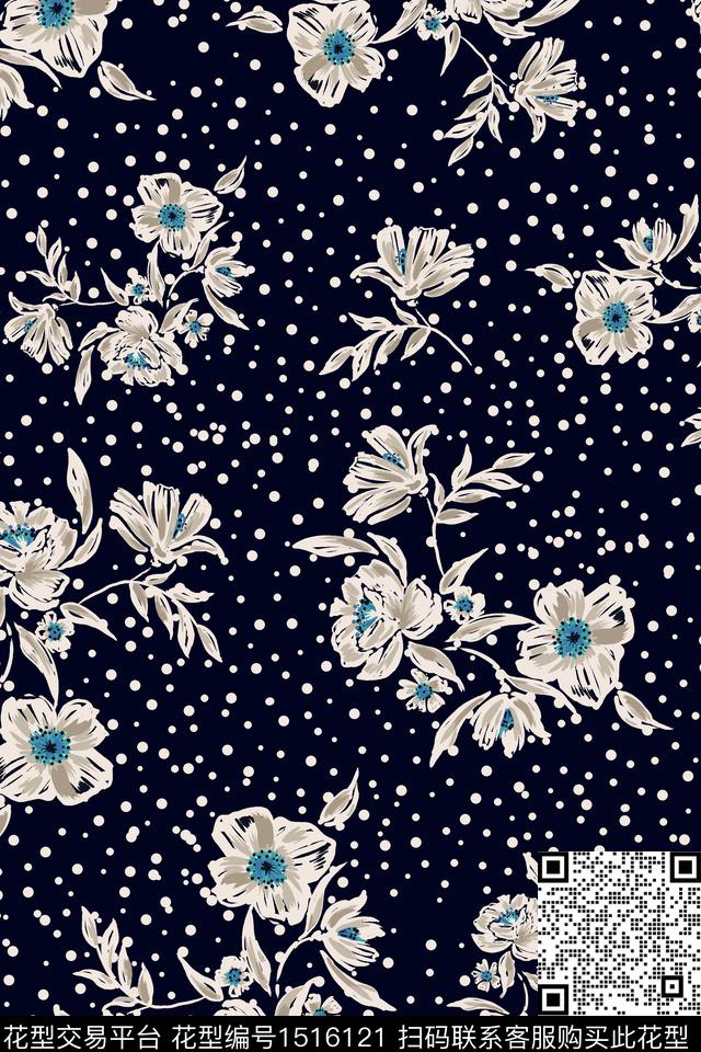白花花卉秋冬华亿平台传统印花华亿平台下载（图片编号: 1516121） - 瓦栏（Walan）