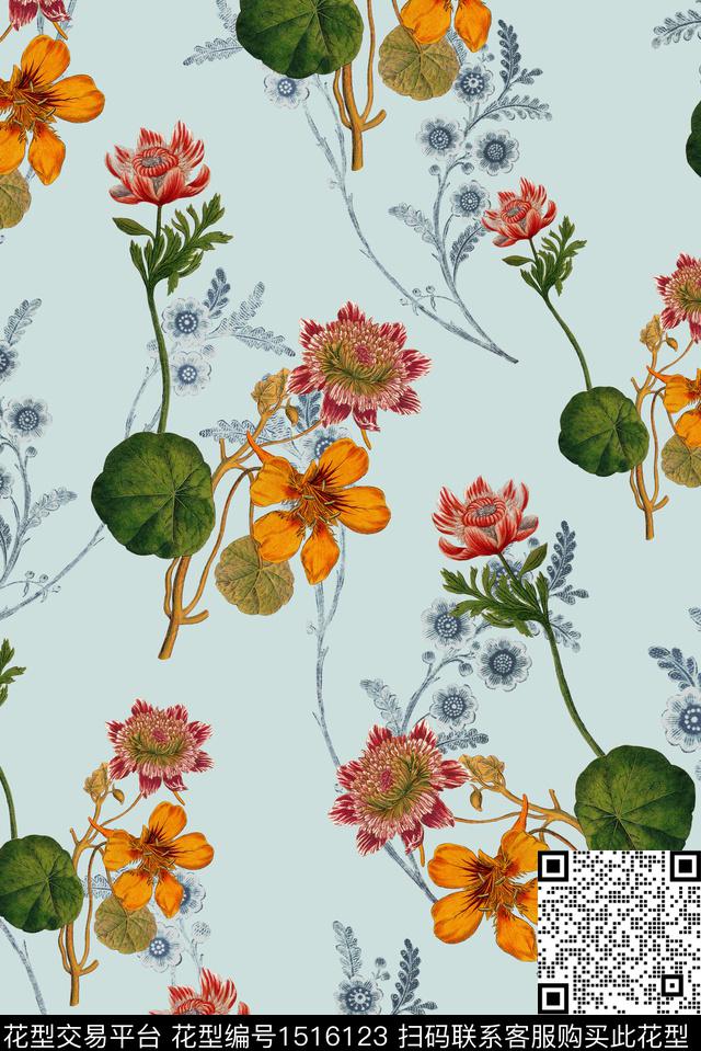 花卉春夏华亿平台传统华亿平台传统印花华亿平台下载（图片编号: 1516123） - 瓦栏（Walan）