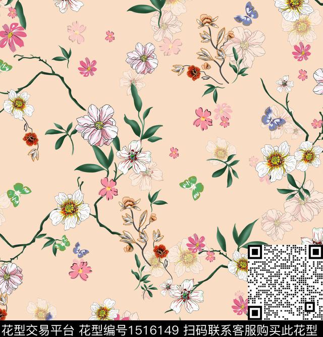 连衣裙女装花卉数码印花华亿平台下载（图片编号: 1516149） - 瓦栏（Walan）