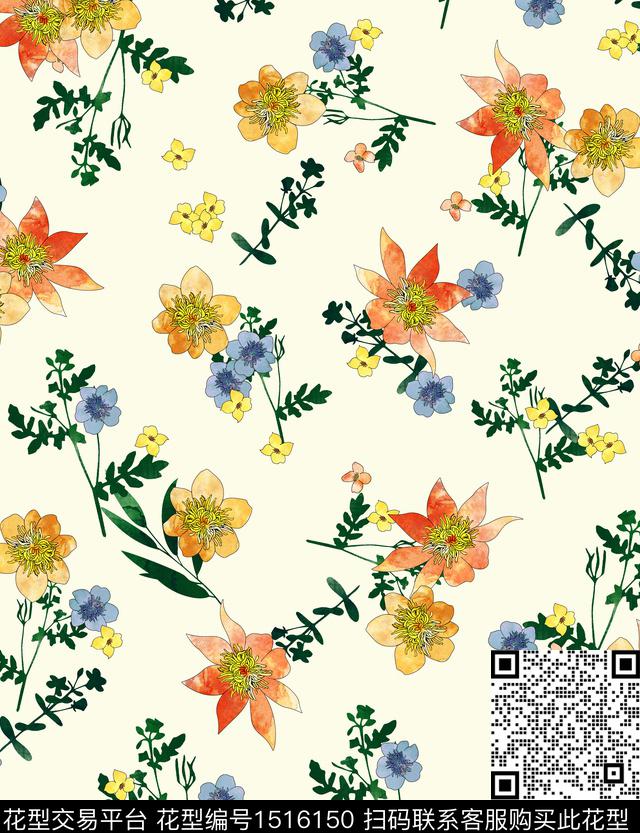 连衣裙女装花卉数码印花华亿平台下载（图片编号: 1516150） - 瓦栏（Walan）