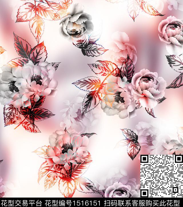 连衣裙女装花卉数码印花华亿平台下载（图片编号: 1516151） - 瓦栏（Walan）