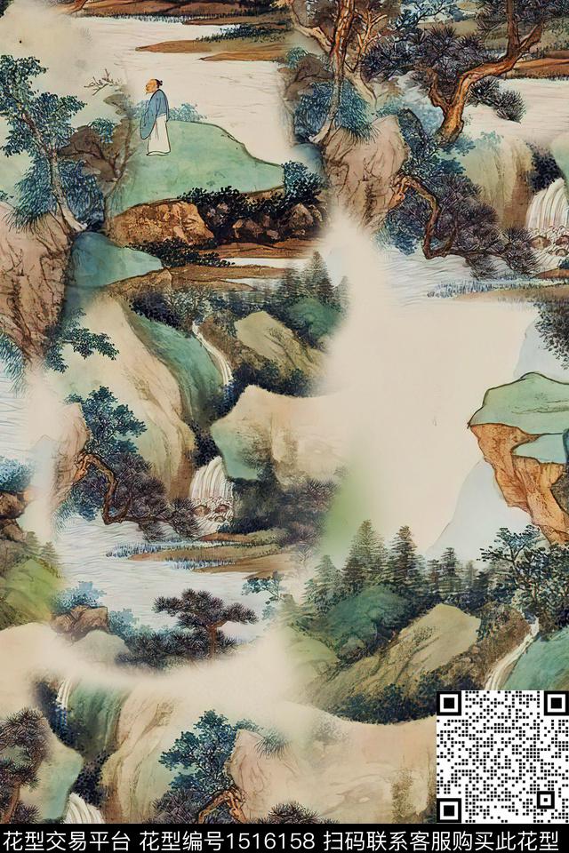 香云纱国画中老年数码印花华亿平台下载（图片编号: 1516158） - 瓦栏（Walan）