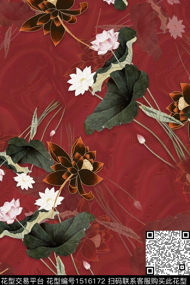 花卉香云纱中老年数码印花华亿平台下载（图片编号: 1516172） - 瓦栏（Walan）