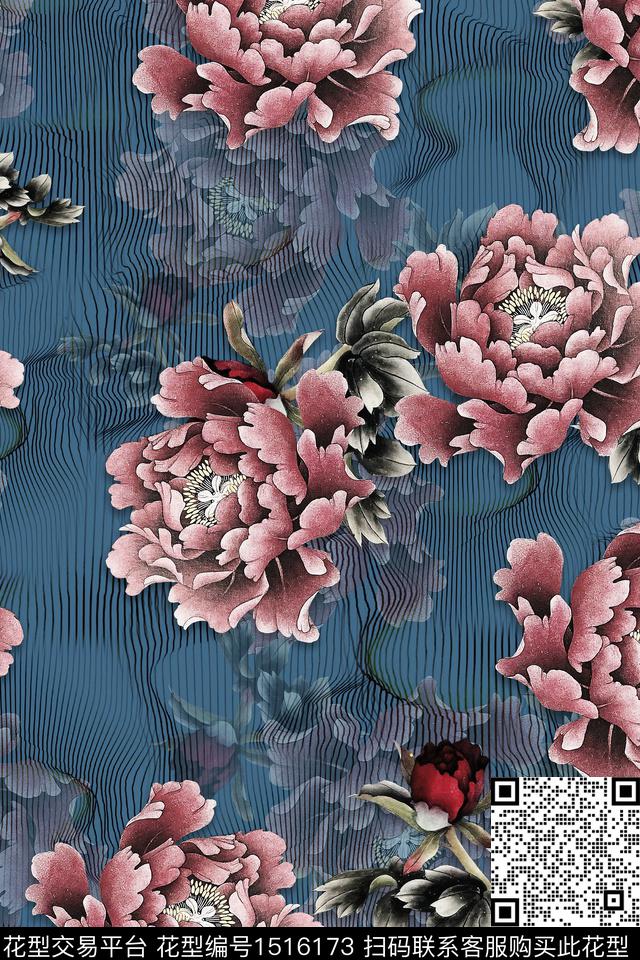 花卉香云纱牡丹数码印花华亿平台下载（图片编号: 1516173） - 瓦栏（Walan）