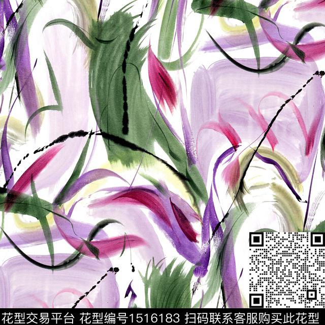 抽象花卉手绘花卉笔触数码印花华亿平台下载（图片编号: 1516183） - 瓦栏（Walan）