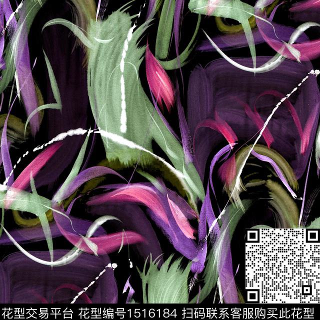 抽象花卉手绘花卉笔触数码印花华亿平台下载（图片编号: 1516184） - 瓦栏（Walan）