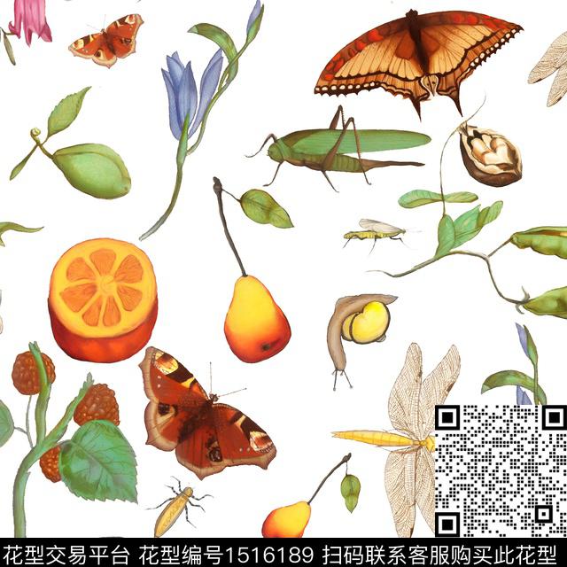 水果蝴蝶年轻女性数码印花华亿平台下载（图片编号: 1516189） - 瓦栏（Walan）