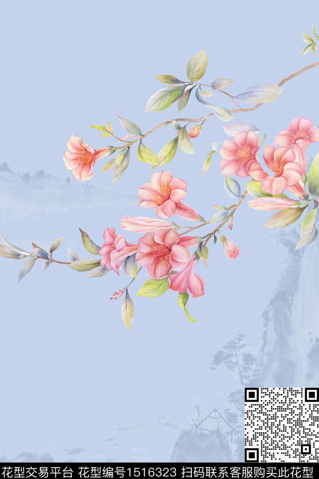花卉山水女装定位花数码印花华亿平台下载（图片编号: 1516323） - 瓦栏（Walan）