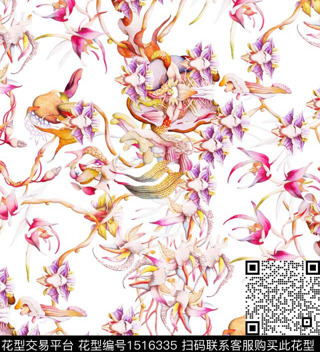 兰花清爽底花卉2023春夏数码印花华亿平台下载（图片编号: 1516335） - 瓦栏（Walan）