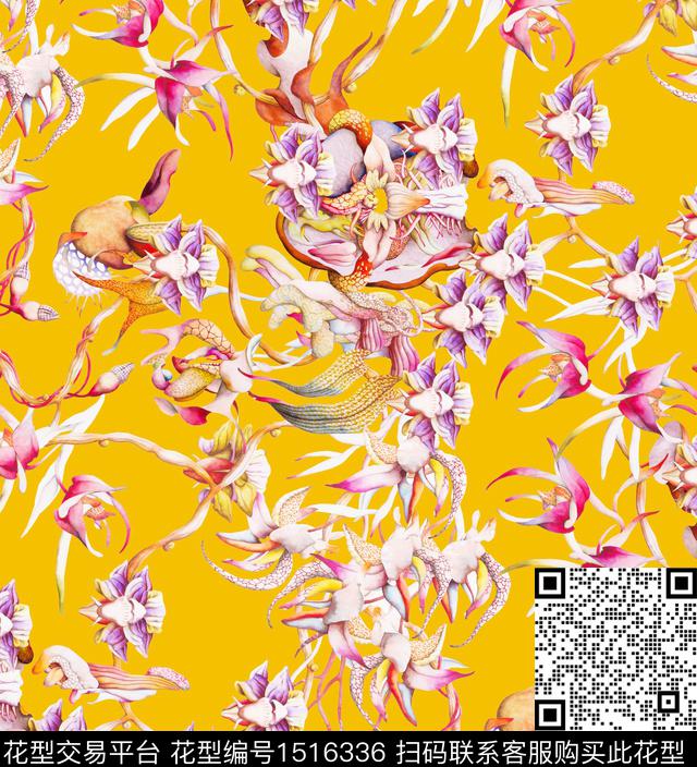 兰花清爽底花卉2023春夏数码印花华亿平台下载（图片编号: 1516336） - 瓦栏（Walan）