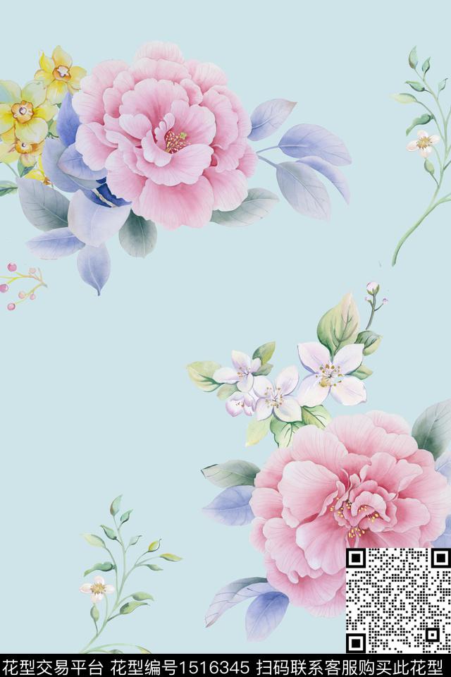 花卉植物印花传统印花华亿平台下载（图片编号: 1516345） - 瓦栏（Walan）