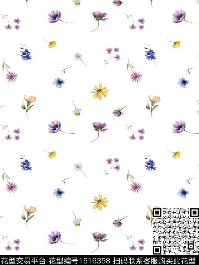 几何花卉小清新小碎花数码印花华亿平台下载（图片编号: 1516358） - 瓦栏（Walan）