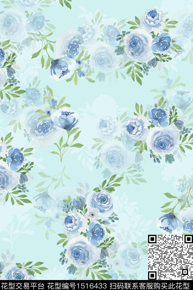 花卉小清新真丝数码印花华亿平台下载（图片编号: 1516433） - 瓦栏（Walan）