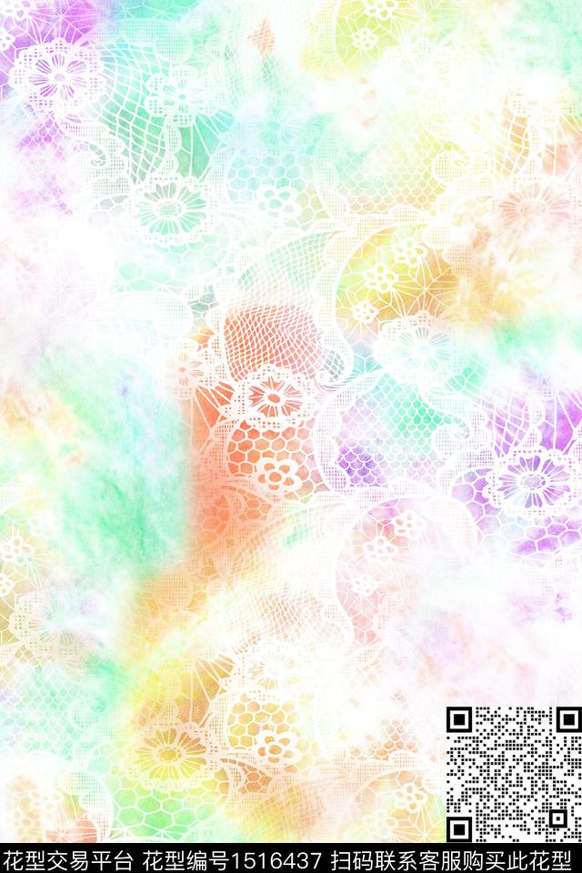 抽象小清新蕾丝数码印花华亿平台下载（图片编号: 1516437） - 瓦栏（Walan）