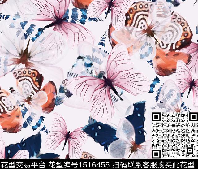 花卉蝴蝶数码华亿平台年轻女性数码印花华亿平台下载（图片编号: 1516455） - 瓦栏（Walan）
