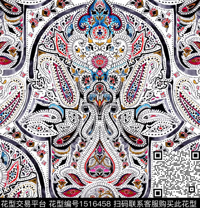 民族风佩斯利异域风情数码印花华亿平台下载（图片编号: 1516458） - 瓦栏（Walan）