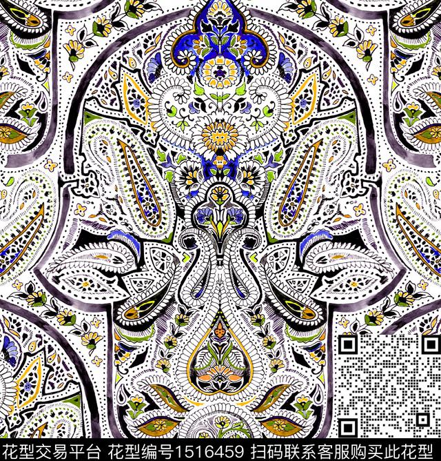 民族风佩斯利异域风情数码印花华亿平台下载（图片编号: 1516459） - 瓦栏（Walan）