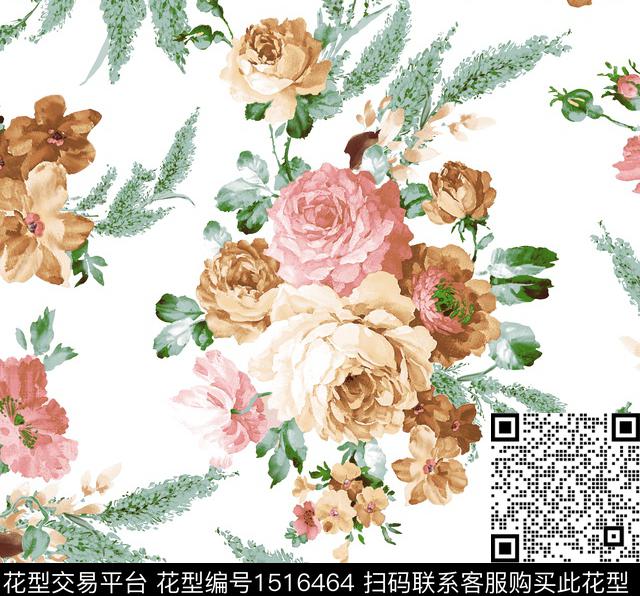 水彩定位花女装传统印花华亿平台下载（图片编号: 1516464） - 瓦栏（Walan）