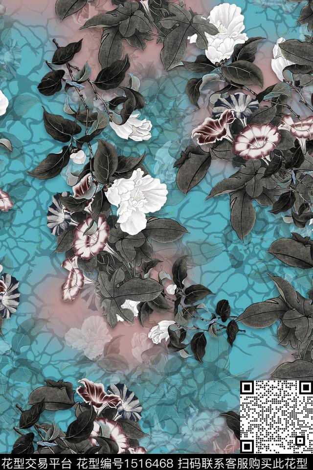 花卉香云纱牡丹数码印花华亿平台下载（图片编号: 1516468） - 瓦栏（Walan）