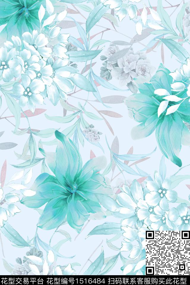 绿植树叶纸印花抽象花卉数码印花华亿平台下载（图片编号: 1516484） - 瓦栏（Walan）