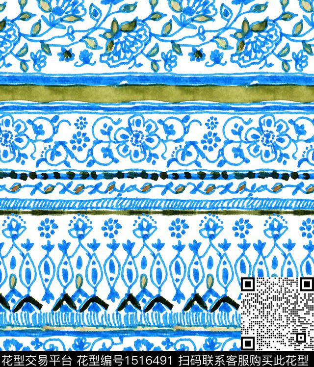 民族风手绘异域风情数码印花华亿平台下载（图片编号: 1516491） - 瓦栏（Walan）