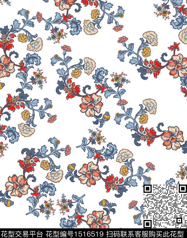 民族风花卉春夏华亿平台数码印花华亿平台下载（图片编号: 1516519） - 瓦栏（Walan）