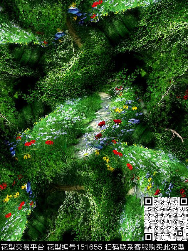 森林风景绿色数码印花华亿平台下载（图片编号: 151655） - 瓦栏（Walan）