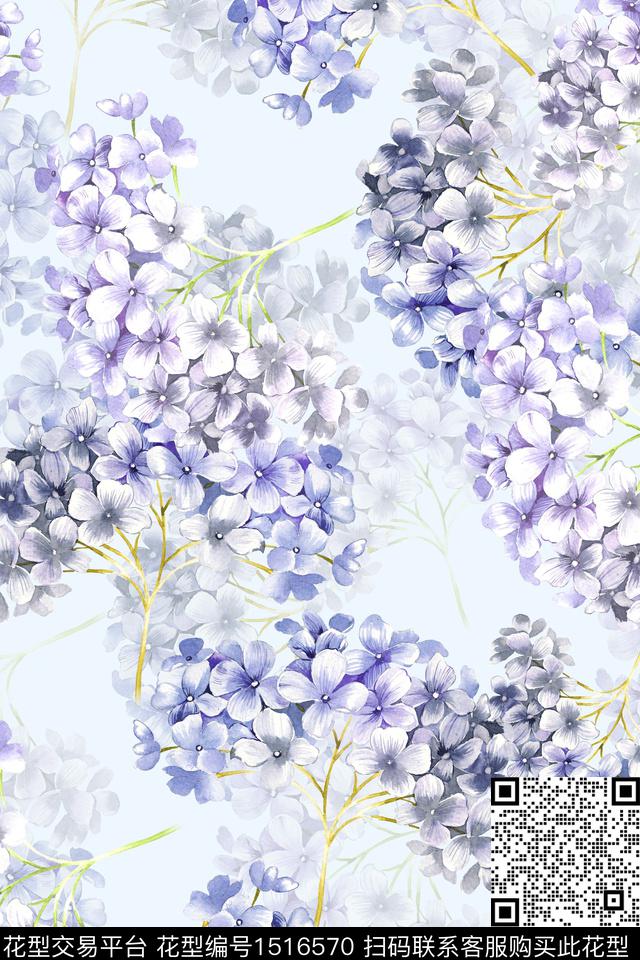 花卉小清新真丝数码印花华亿平台下载（图片编号: 1516570） - 瓦栏（Walan）