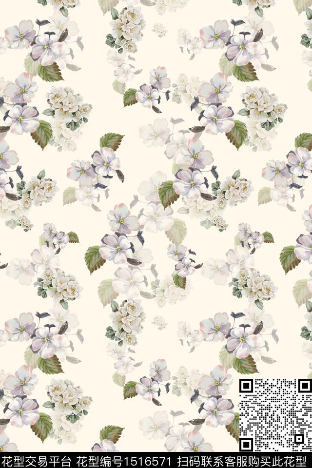 花卉小清新真丝数码印花华亿平台下载（图片编号: 1516571） - 瓦栏（Walan）