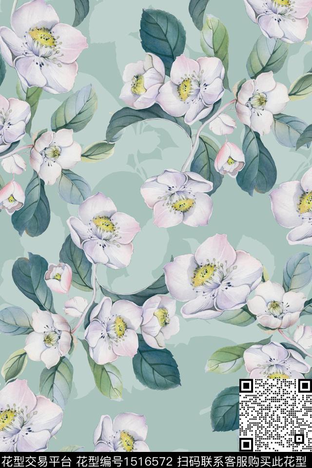 花卉小清新真丝数码印花华亿平台下载（图片编号: 1516572） - 瓦栏（Walan）