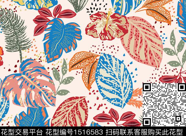绿植树叶数码华亿平台民族花卉数码印花华亿平台下载（图片编号: 1516583） - 瓦栏（Walan）