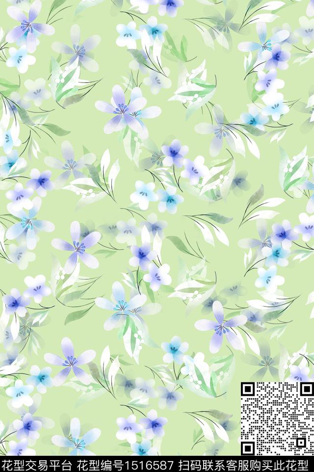花卉大牌风小清新数码印花华亿平台下载（图片编号: 1516587） - 瓦栏（Walan）