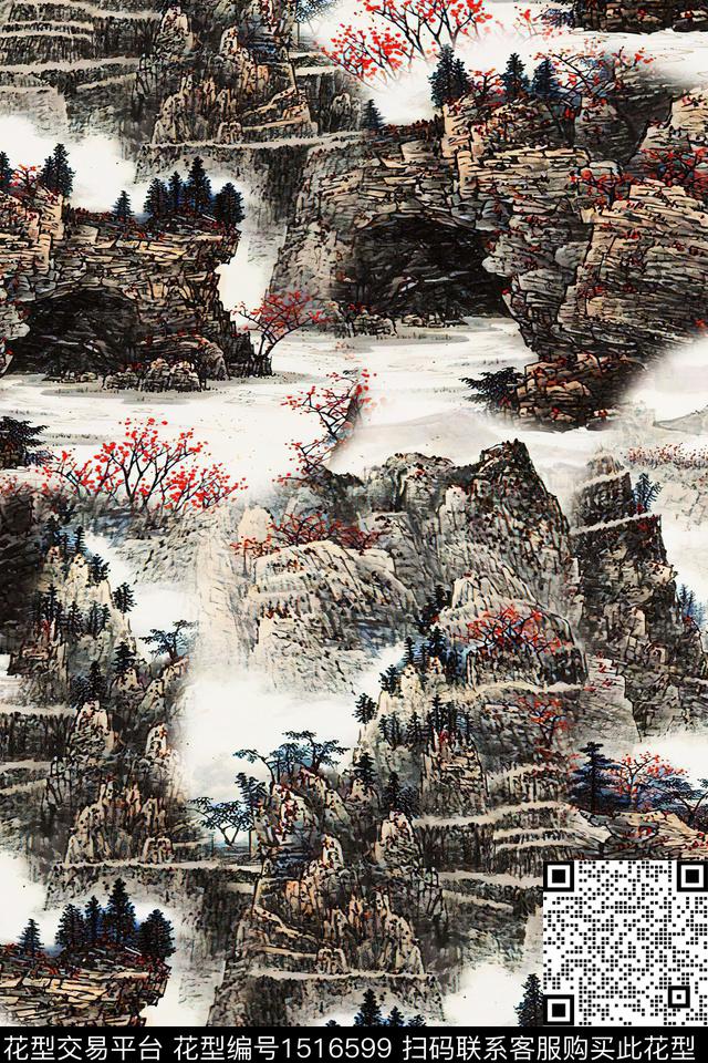 香云纱国画中老年数码印花华亿平台下载（图片编号: 1516599） - 瓦栏（Walan）