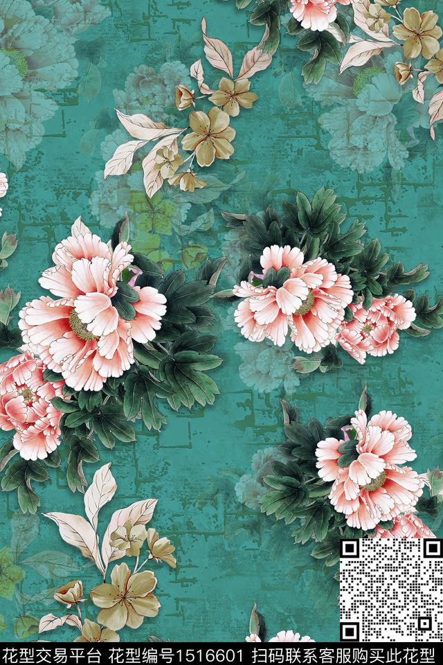 花卉香云纱牡丹数码印花华亿平台下载（图片编号: 1516601） - 瓦栏（Walan）