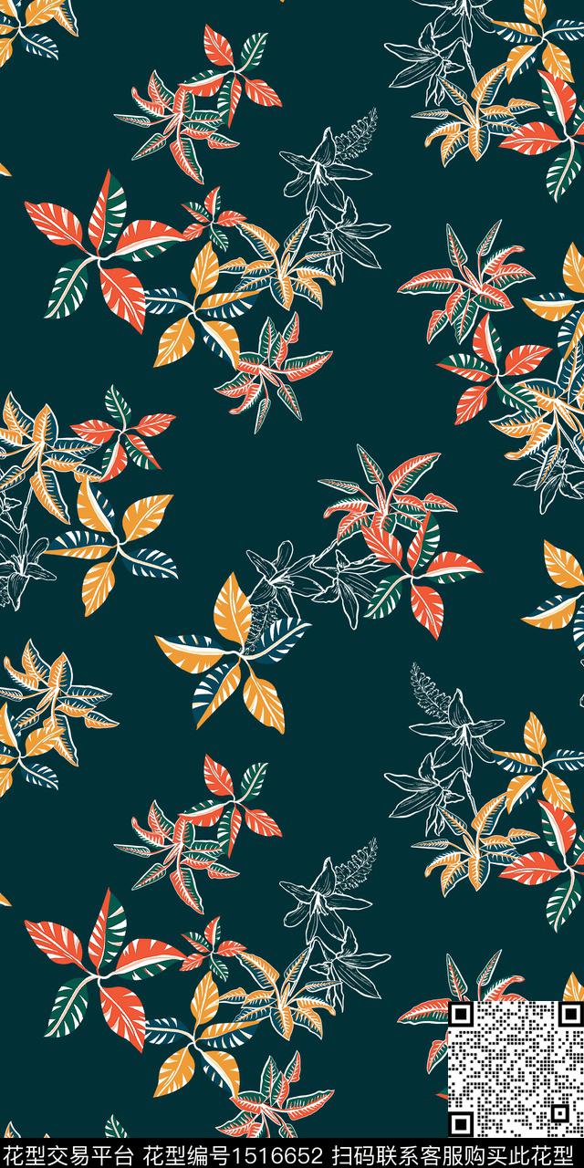 花卉手绘矢量数码印花华亿平台下载（图片编号: 1516652） - 瓦栏（Walan）