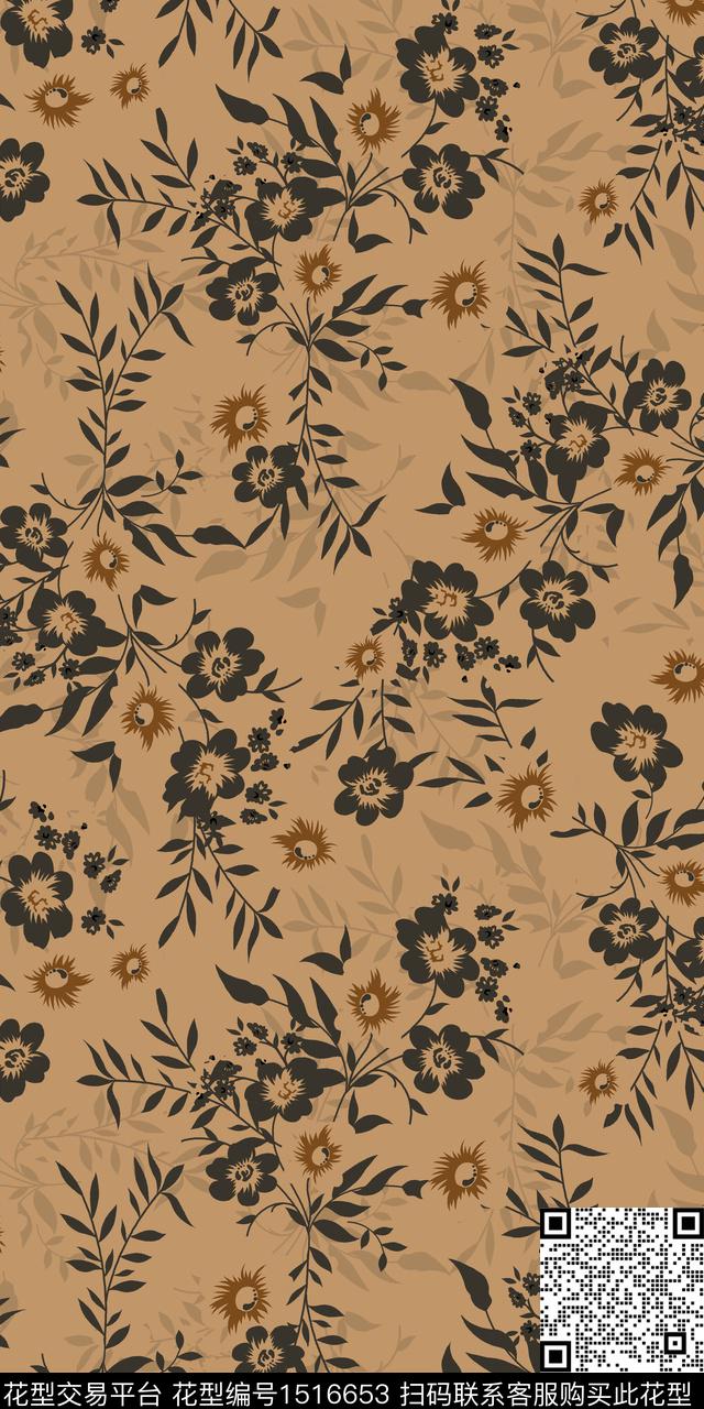 花卉手绘矢量数码印花华亿平台下载（图片编号: 1516653） - 瓦栏（Walan）