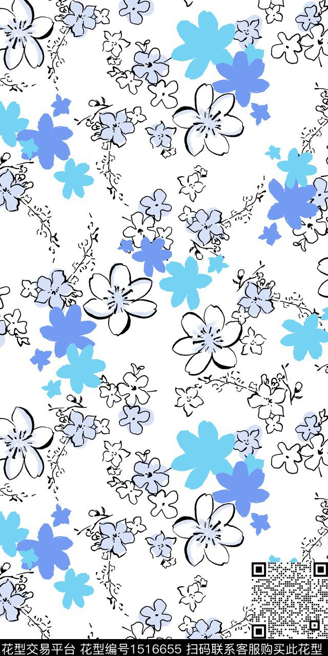 花卉手绘矢量数码印花华亿平台下载（图片编号: 1516655） - 瓦栏（Walan）
