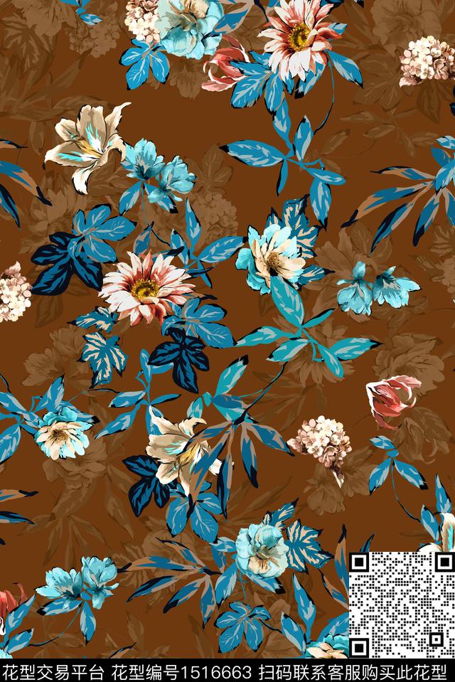 民族风花卉大牌风数码印花华亿平台下载（图片编号: 1516663） - 瓦栏（Walan）