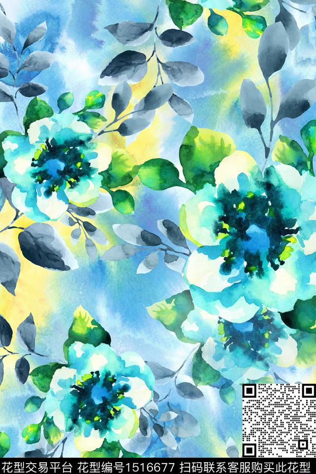 绿植树叶年轻女性渐变数码印花华亿平台下载（图片编号: 1516677） - 瓦栏（Walan）