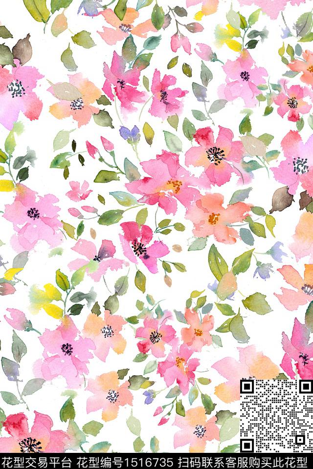 花卉小清新真丝数码印花华亿平台下载（图片编号: 1516735） - 瓦栏（Walan）