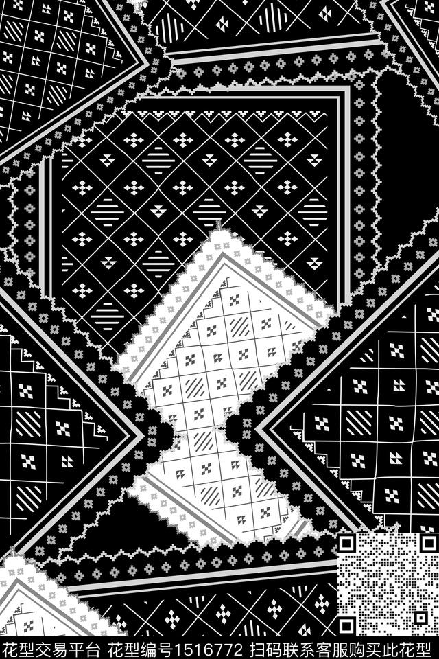 几何大牌风真丝数码印花华亿平台下载（图片编号: 1516772） - 瓦栏（Walan）