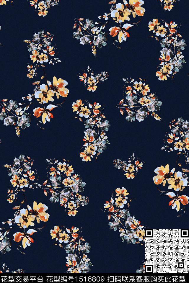 绿植树叶小碎花清爽数码印花华亿平台下载（图片编号: 1516809） - 瓦栏（Walan）