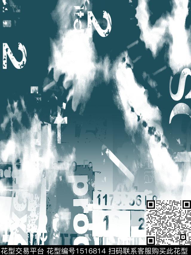 定位花渐变字母数码印花华亿平台下载（图片编号: 1516814） - 瓦栏（Walan）