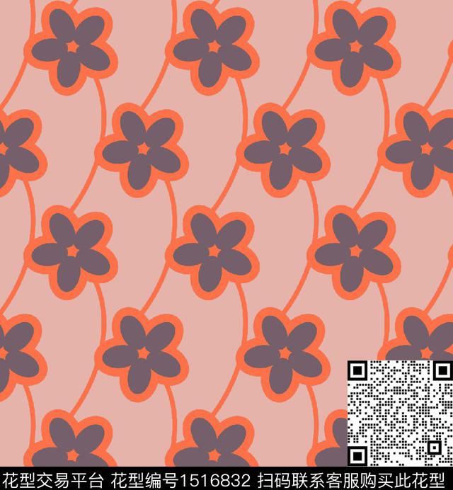 小清新大牌风定位花数码印花华亿平台下载（图片编号: 1516832） - 瓦栏（Walan）