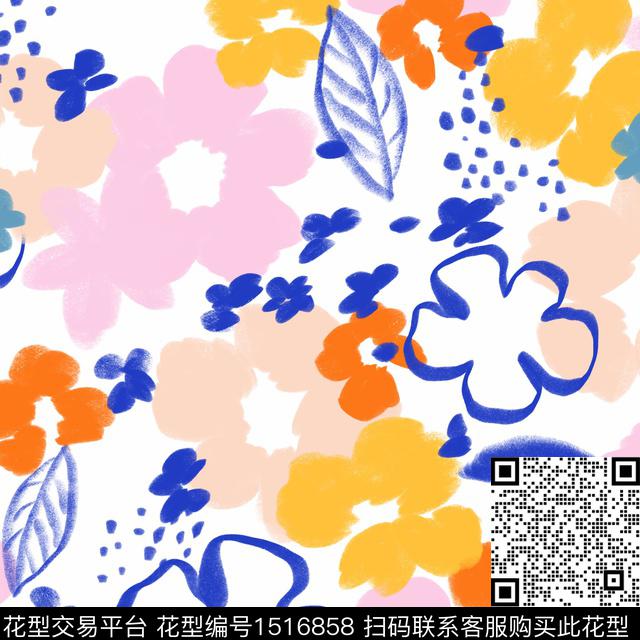 童装可爱手绘花卉数码印花华亿平台下载（图片编号: 1516858） - 瓦栏（Walan）