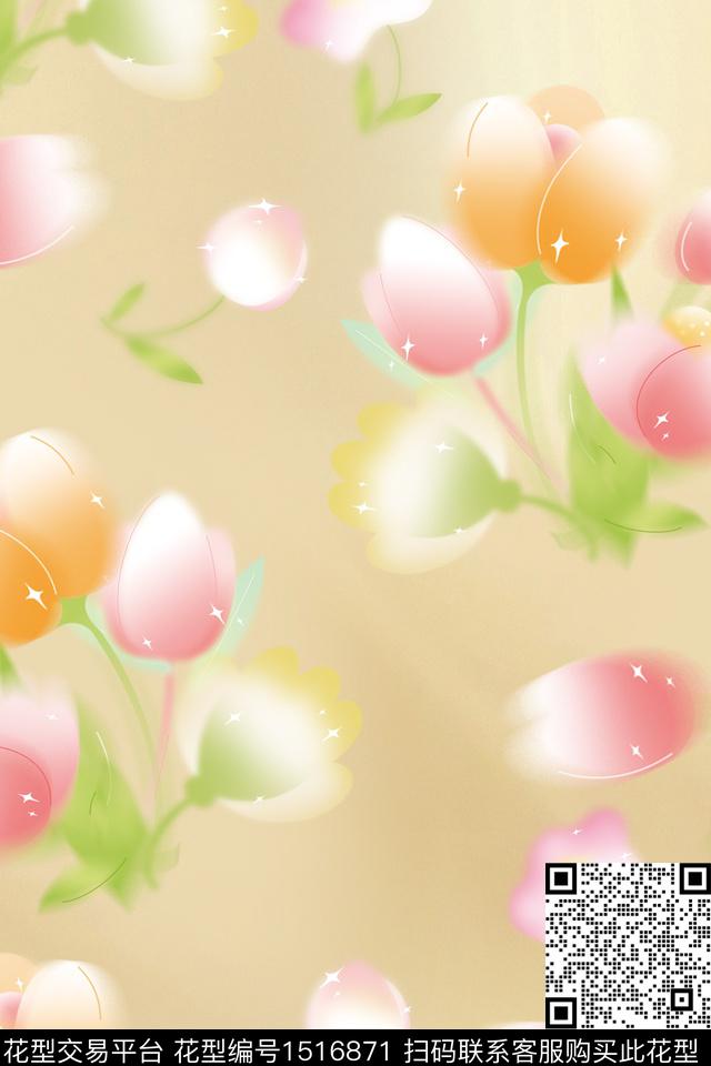 花卉渐变小碎花数码印花华亿平台下载（图片编号: 1516871） - 瓦栏（Walan）