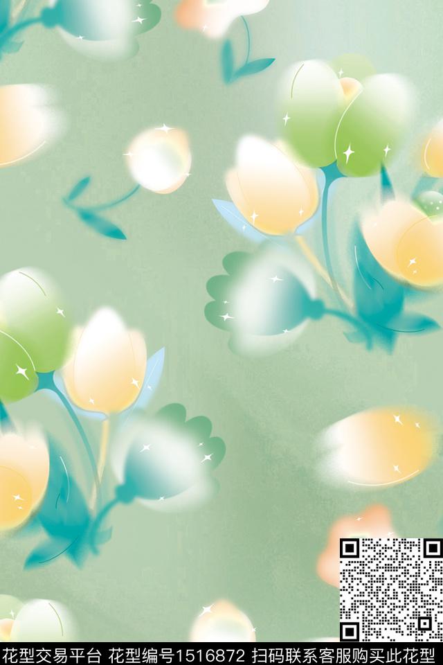 几何花卉渐变小碎花数码印花华亿平台下载（图片编号: 1516872） - 瓦栏（Walan）