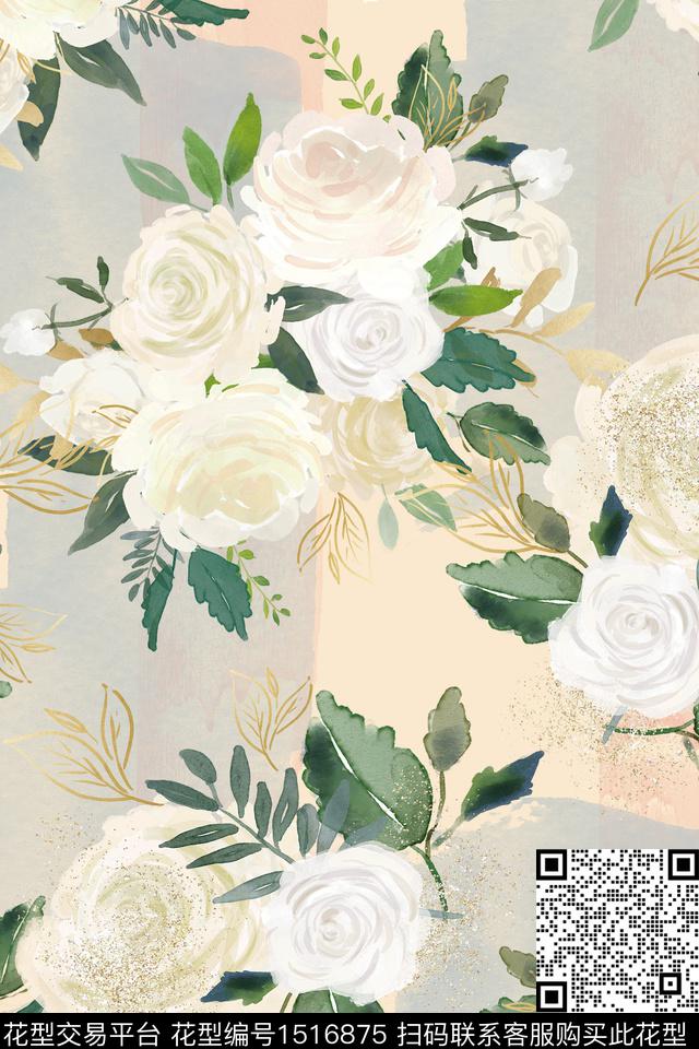 彩底花卉肌理色块数码印花华亿平台下载（图片编号: 1516875） - 瓦栏（Walan）