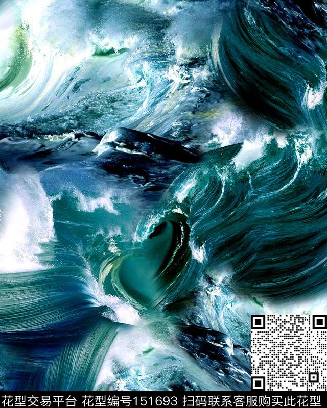 海浪汹涌蔚蓝数码印花华亿平台下载（图片编号: 151693） - 瓦栏（Walan）